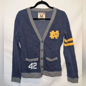 Notre Dame Blue and Gray Women's Cardigan with Yellow Accents